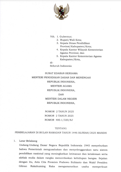 Pembelajaran di Bulan Ramadhan 1446 Hijriyah/2025 Masehi